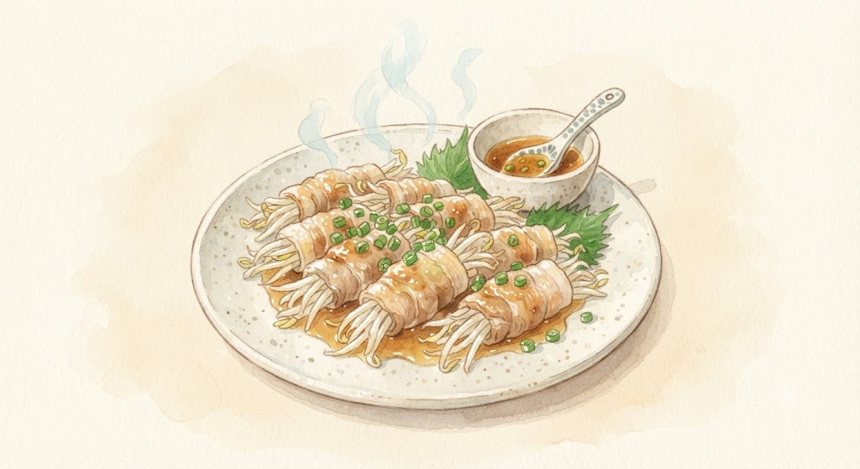 もやしの豚バラ巻きの完成イメージ