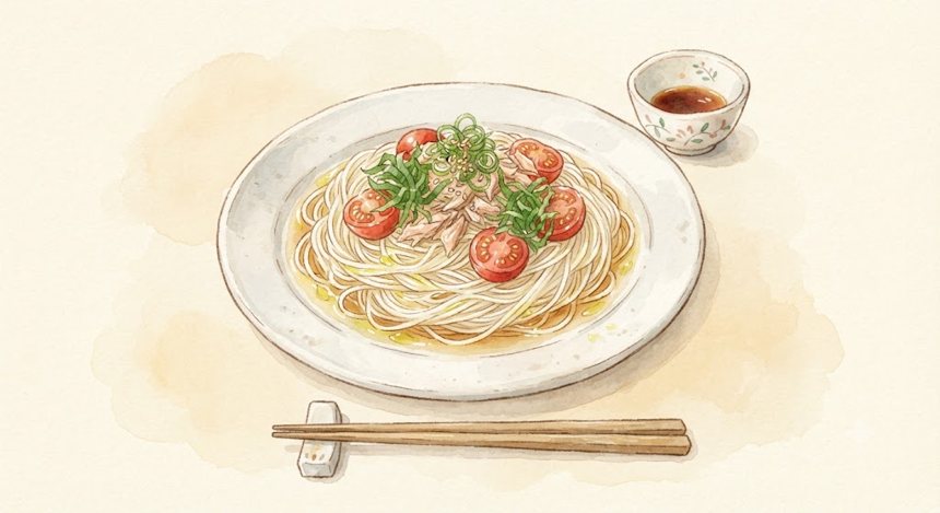 ツナトマト冷製そうめんの完成イメージ