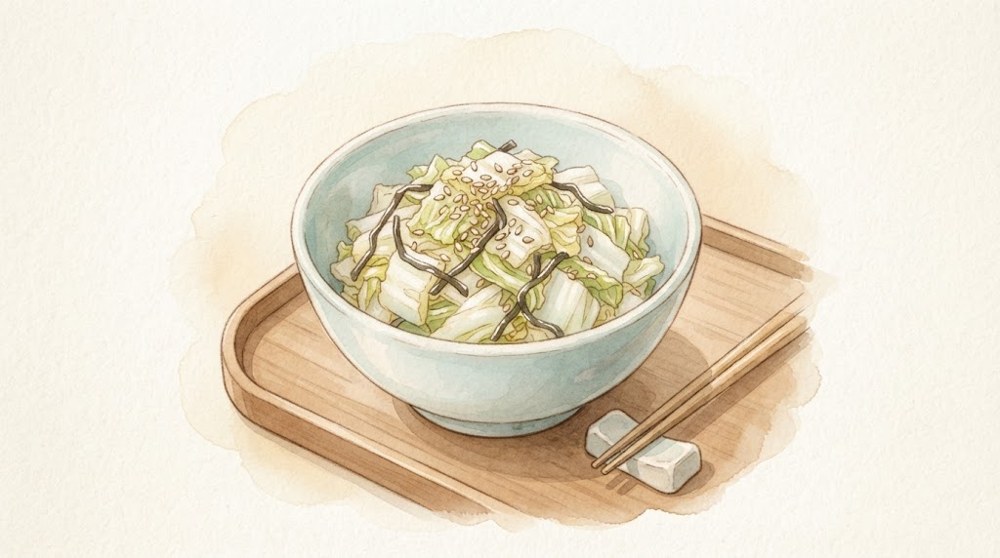 白菜の塩昆布浅漬けの水彩イラスト