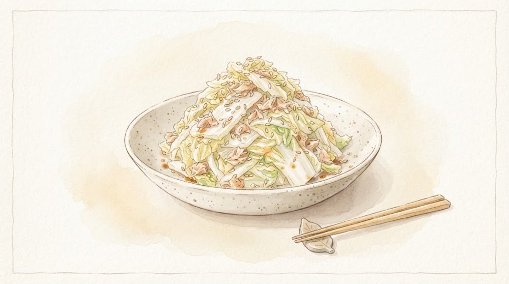 白菜とツナの無限やみつきサラダの水彩イラスト