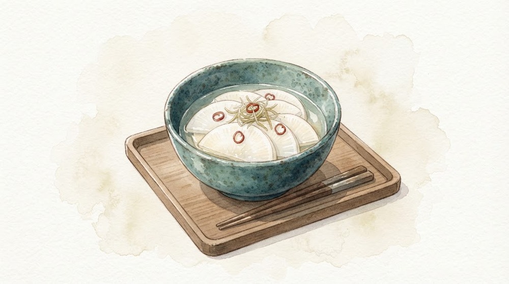 大根の甘酢漬けの水彩イラスト