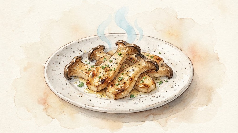 エリンギのバター醤油の水彩イラスト